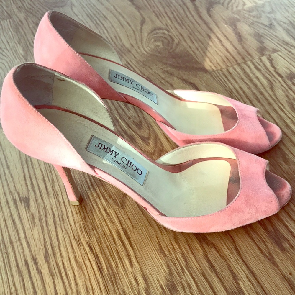 Jimmy Choo salmon pink peeptoes